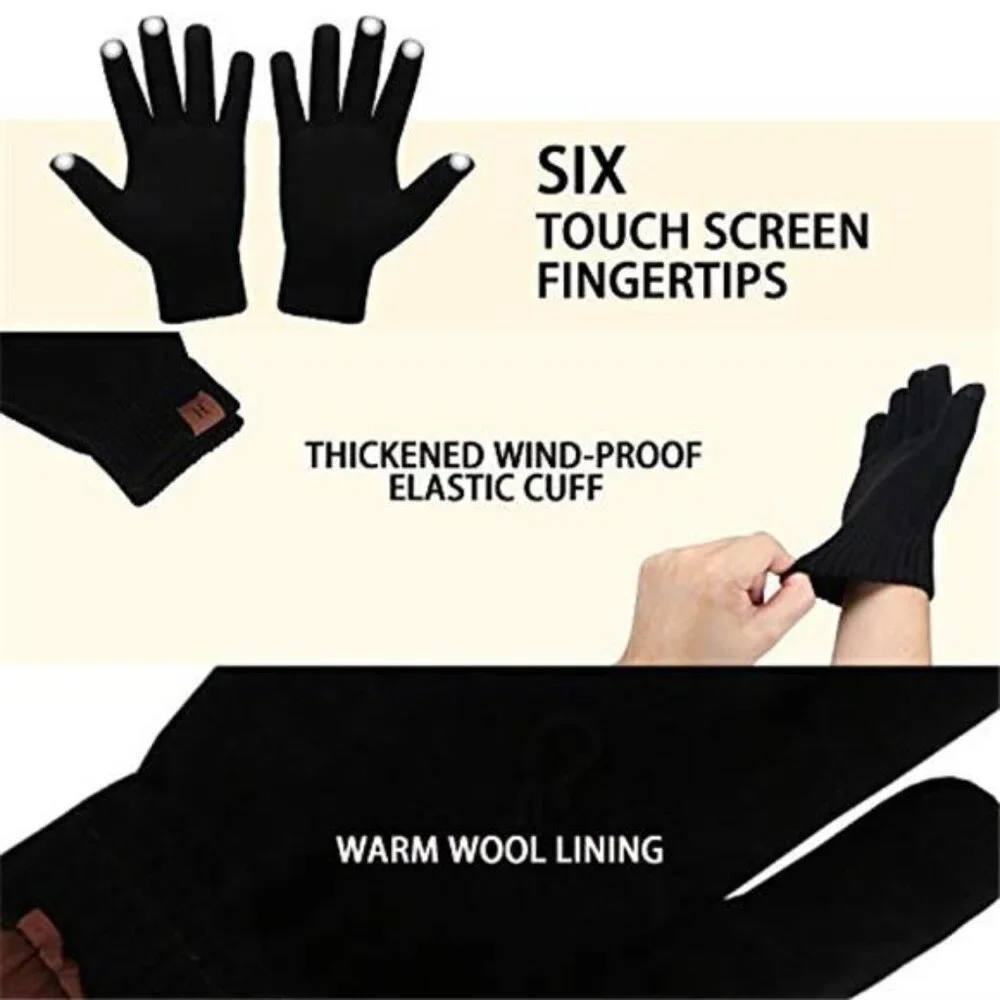 Winter Beanie Scarf Gloves Set Men Women Touchscreen Knit Fleece Lined Warm